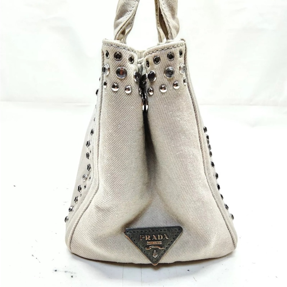 Prada Canapa Evil Eye Gray Tote with Grommets and Studs - Picture 3 of 15